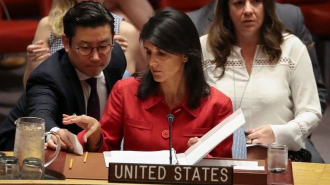 La embajadora Nikki Haley en el Consejo de Seguridad de la ONU