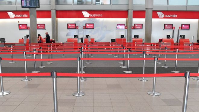 Empty Virgin Australia airline counter