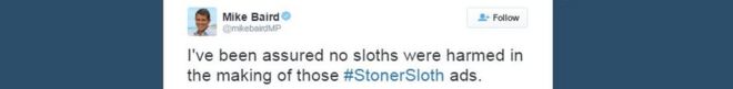 Я был уверен, что при создании рекламы #StonerSloth ленивцы не пострадали: Майк Бэйрд пишет в Твиттере