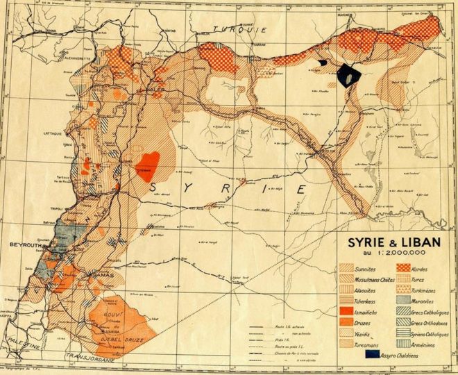 Карта французского мандата 1935 года по Сирии и Ливану