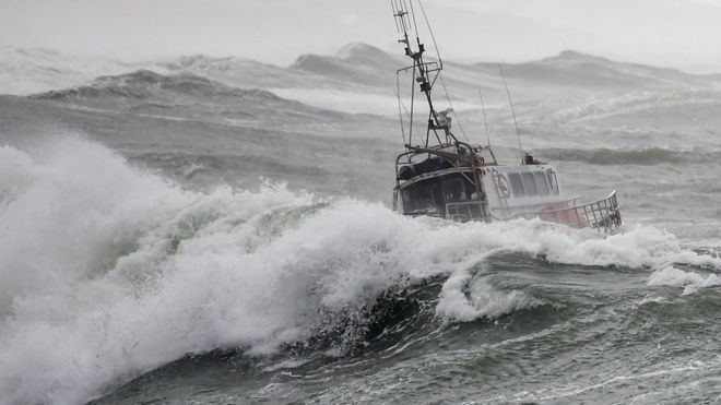 A sea rescue boat moments before it capsized, killing three crew