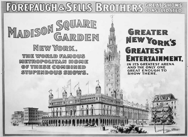 Рекламный плакат 1890 года Мэдисон Сквер Гарденс
