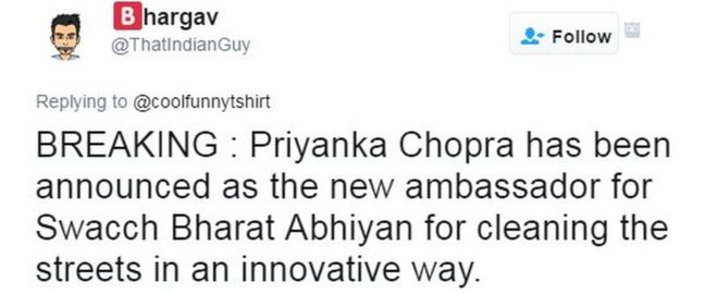 ПЕРЕРЫВ: Приянка Чопра был объявлен новым послом Свач Бхарат Абиян за инновационную уборку улиц.