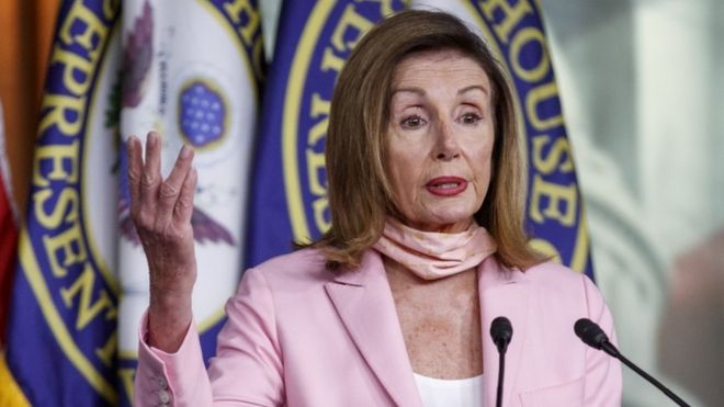 Nancy Pelosi at new conference on 31 July