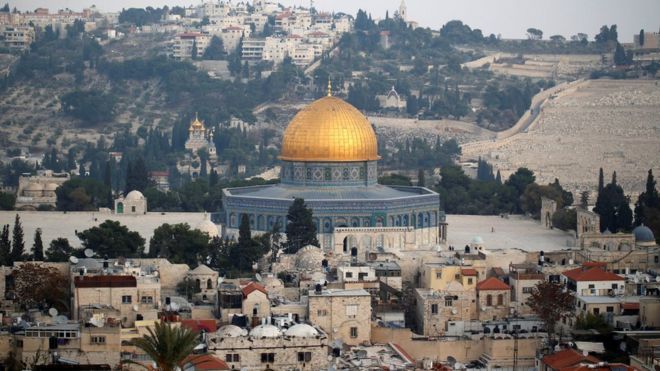 A general view shows part of Jerusalem's Old City and the Dome of the Rock December 5, 2017