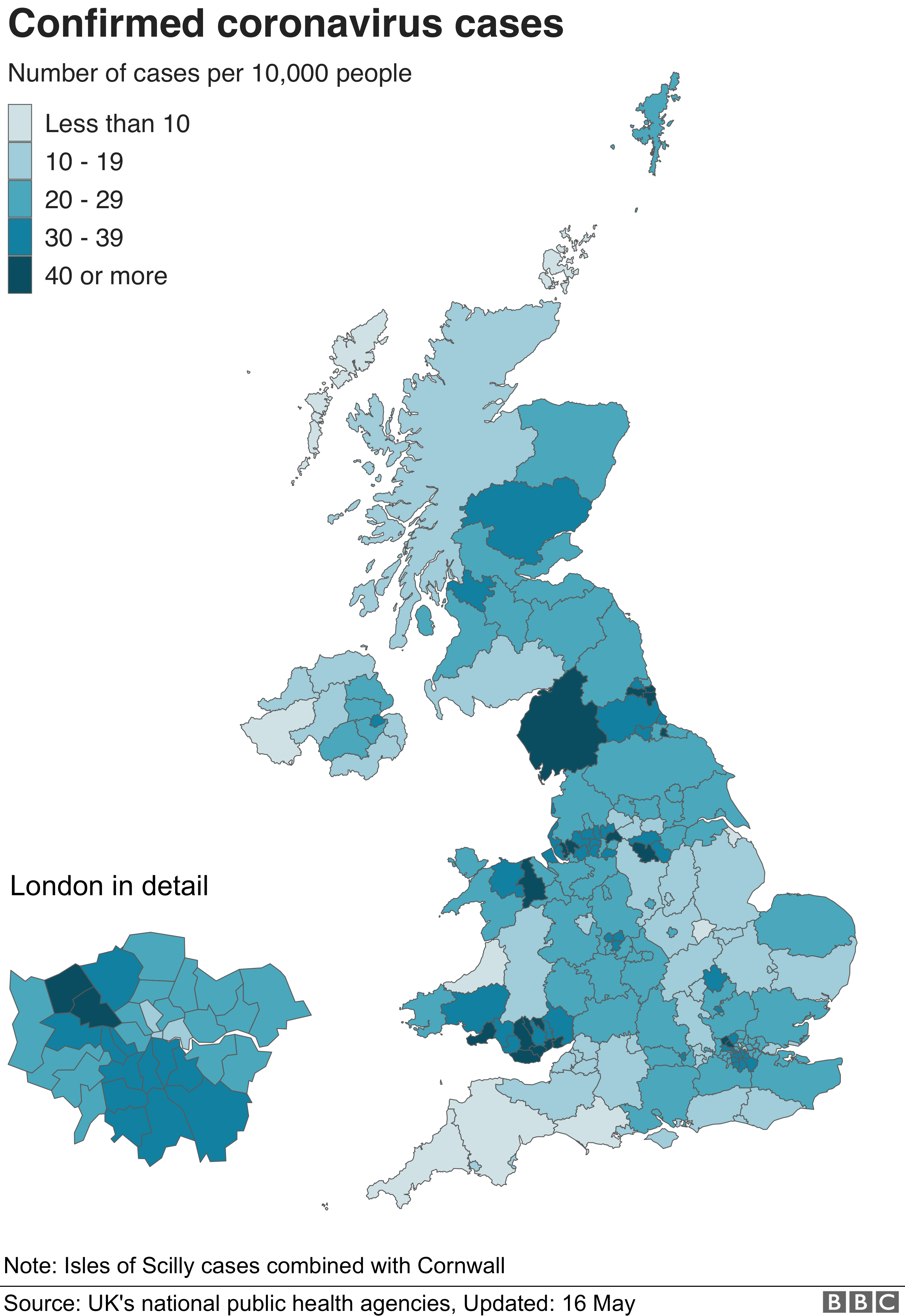 Карта с точками распространения вирусов по всей Великобритании