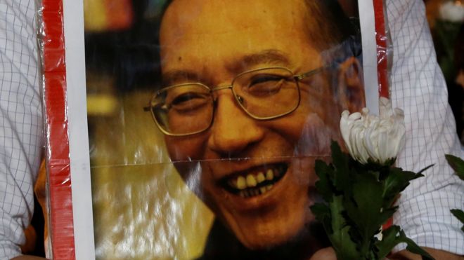 Pro-democracy activist mourns the death of Nobel Laureate Liu Xiaobo in Hong Kong