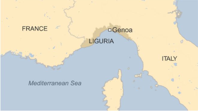 Карта Италии с изображением Лигурии