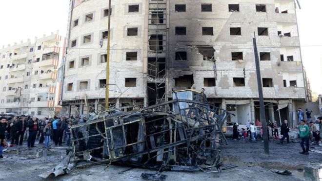 Site of the suicide bombings near the Sayyida Zeinab shrine, outskirts of Damascus (31 January)