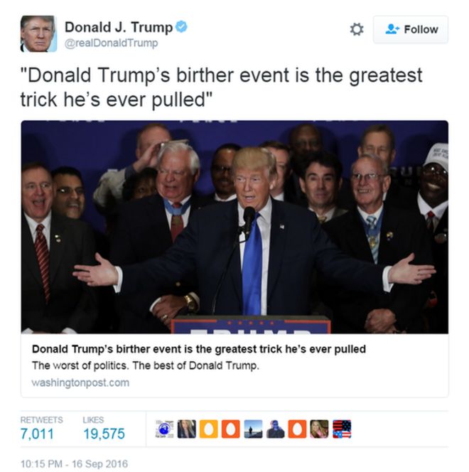 Tweet: «Мероприятие Дональда Трампа - самая лучшая уловка, которую он когда-либо совершал». Статья Washington Post
