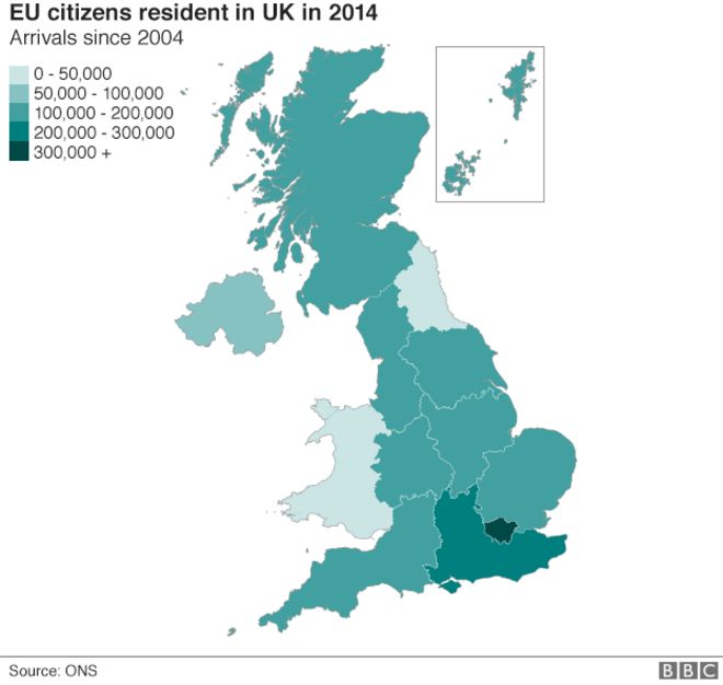 Графика граждан ЕС, проживающих в Великобритании в 2014 году