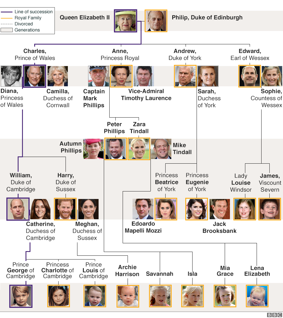 Графика: Древо королевской семьи с указанием линии преемственности