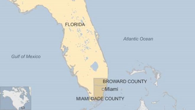 Карта Флориды с указанием соседних округов Майами-Дейд и Бровард