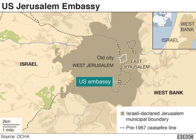 Карта посольства США в Иерусалиме