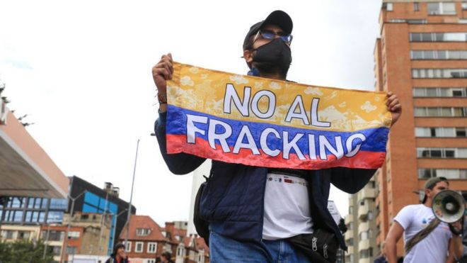 protesta contra el fracking en Bogotá.