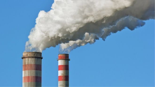 Stock image of a coal power plant smoke stack