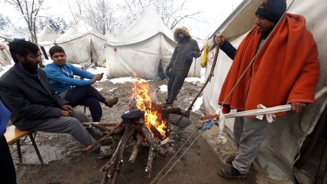 Migrants at the Vucjak refugee camp outside Bihac, north-western Bosnia and Herzegovina, on 4 December 2019