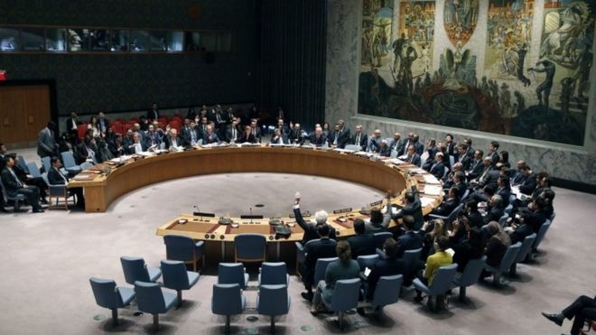 The United Nations Security Council unanimously approves sanctions against North Korea at the UN headquarters in New York (02 March 2016)
