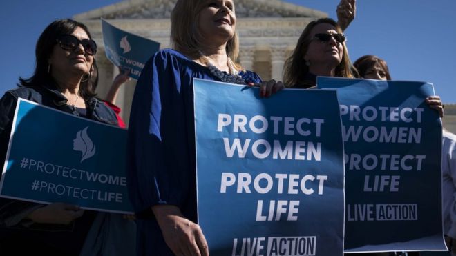 Pro-life activists participate in a rally outside of the Supreme Court in early March