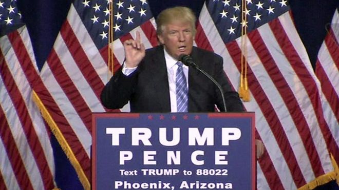 Donald Trump, en un discurso en Arizona, 31 de agosto, 2016