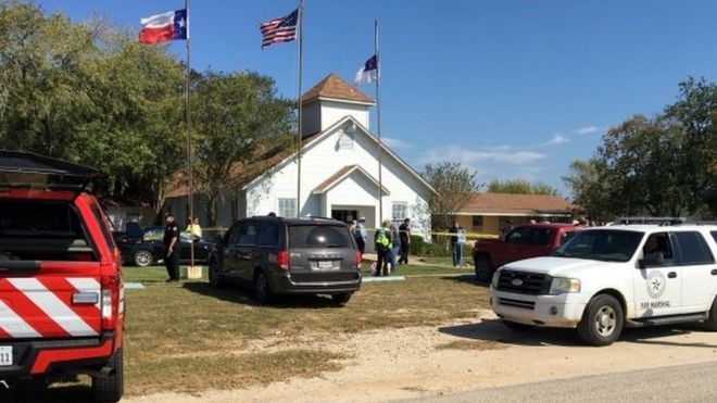 Church in Sutherland Springs, Texas, where a gunman opened fire on the congregation, 5 November 2017