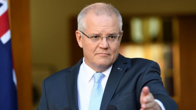 Australian PM Scott Morrison pictured announcing the election