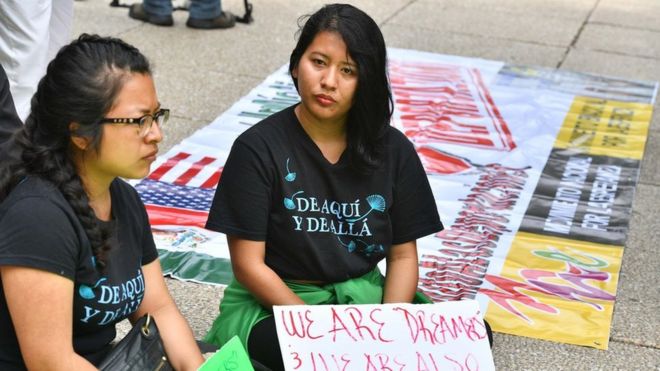"Dreamers" protest against the cancellation of Daca in front of the US embassy in Mexico City, 5 September