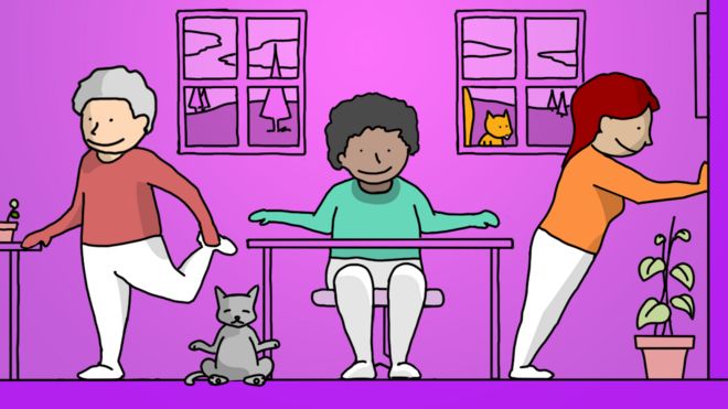 Иллюстрация: три женщины выполняют упражнения