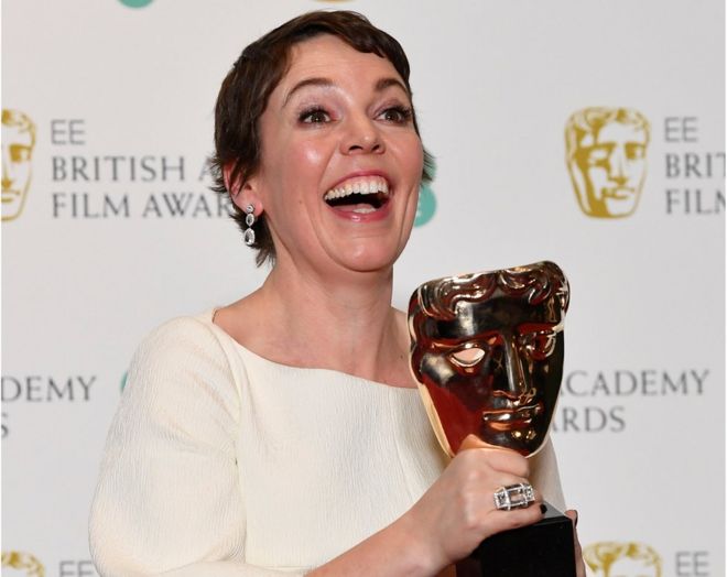 Olivia Colman with her Bafta Award