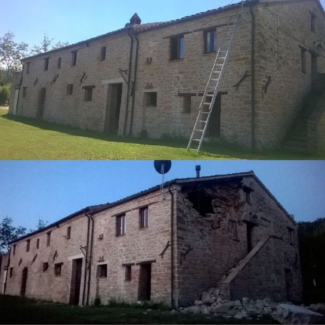 Дом Оуэнса до и после землетрясения