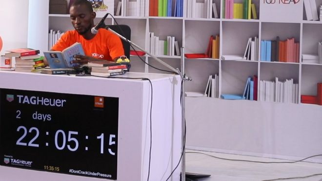 Bayode Treasures-Olawunmi dey try set new Guinness World Record for "di Longest Reading Marathon (Read Aloud)."