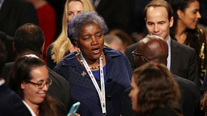 Former DNC Chair Donna Brazile arrives before the start of the third US presidential debate in Las Vegas, Nevada.