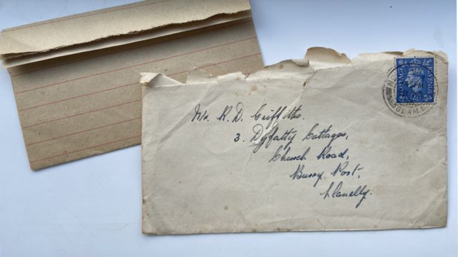 Письмо, отправленное Рону Гриффитсу от друга во время Второй мировой войны