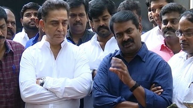 ''நான் நேசித்த கலைஞனுக்கு வாழ்த்து சொல்ல வந்தேன்'': கமலை சந்தித்த சீமான்