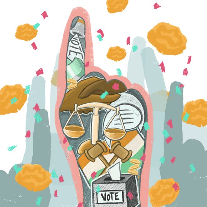 Dibujo que refleja las elecciones en India
