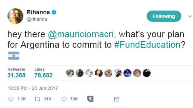 Привет, @mauriciomacri, каков твой план в отношении Аргентины для #FundEducation? ?Y ‡ ¦?Y ‡ ·