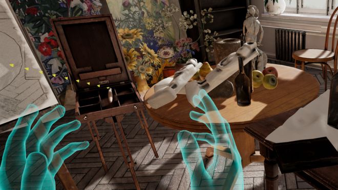 Image of floating blue hands about to place items on a table