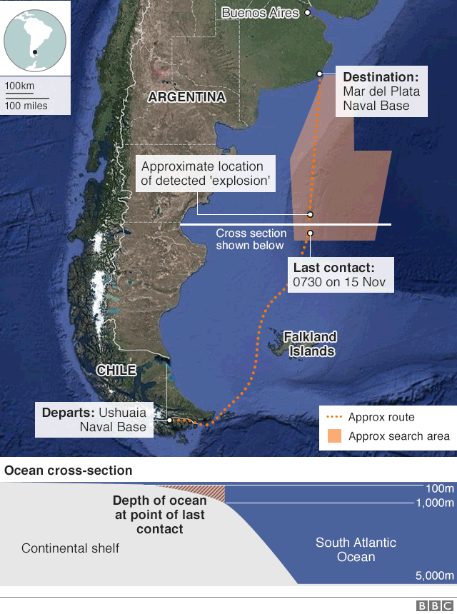 Карта: район, где исчезла АРА Сан-Хуан 15 ноября