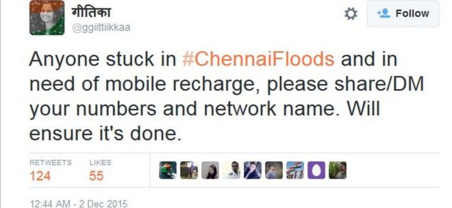 Любой, кто застрял в #ChennaiFloods и нуждается в пополнении счета, пожалуйста, поделитесь / DM своими номерами и именем сети. Убедитесь, что это сделано.