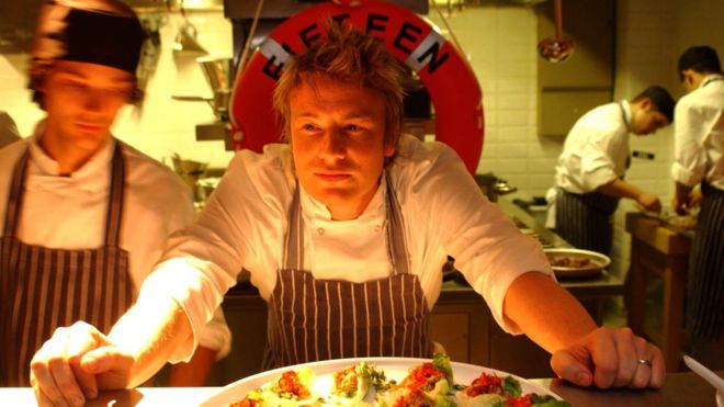 Jamie Oliver and other chefs at Fifteen