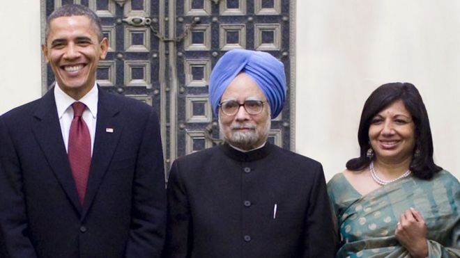 Киран Мазумдар-Шоу с бывшим премьер-министром Индии Манмоханом Сингхом и Бараком Обамой