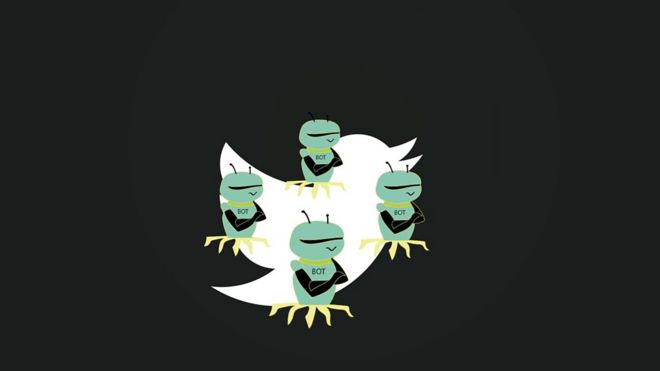 'Bots' atacando o símbolo do Twitter