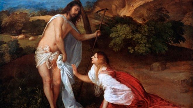 提香筆下描繪的耶穌復活與抹大拉的瑪麗亞。