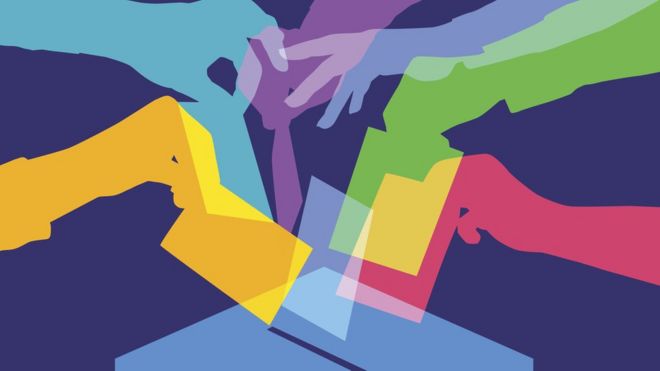 Votos indo à urna em imagem artÃstica