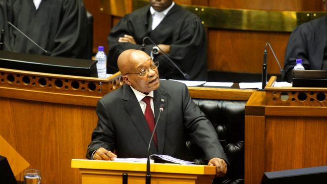 Президент ЮАР Джейкоб Зума выступил с речью о положении нации в Кейптауне, Южная Африка, в четверг, 11 февраля 2016 г.