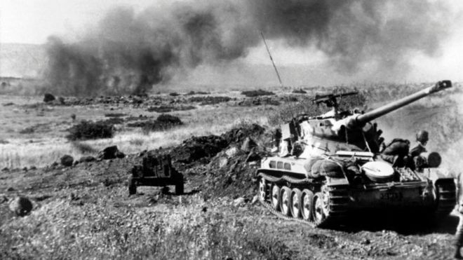 Un tanque israelí en los Altos del Golán.