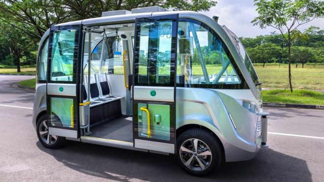 Nanyang Technological University in Singapore already uses driverless shuttles at its campus | BBC.com