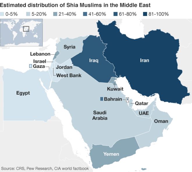 Карта шиитского населения на Ближнем Востоке