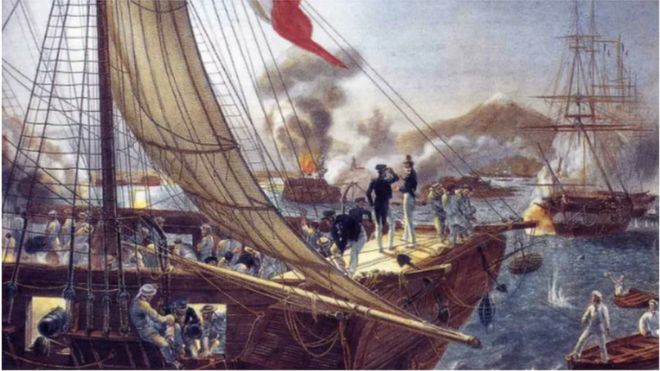 Una ilustración de tropas navales francesas en México