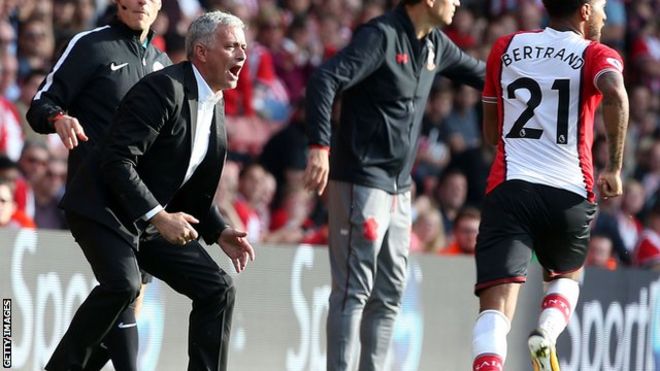 Jose Mourinho on the touchline at St Mary's